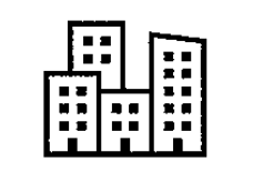 Schwarz-weiß-Icon mehrerer Hochhäuser